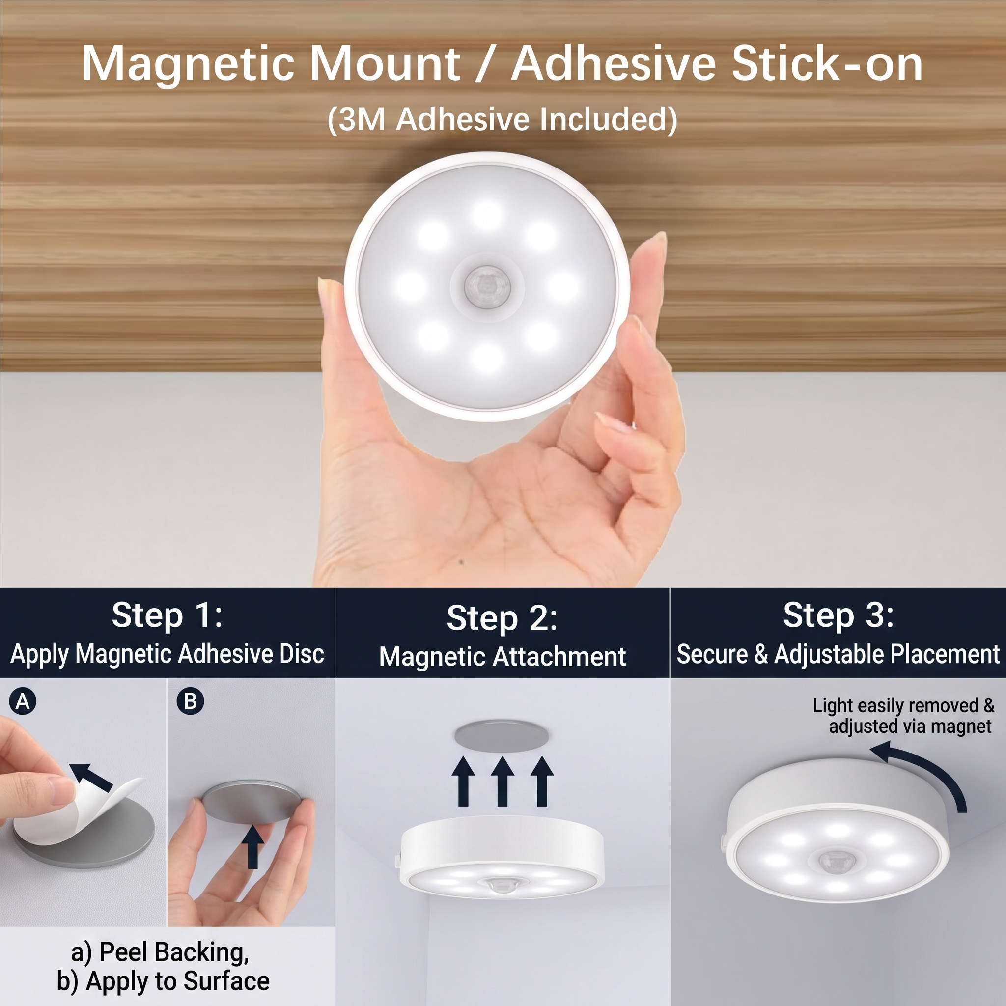 Rechargeable Motion-Sensored Magnetic Puck Lights (3-Pack)