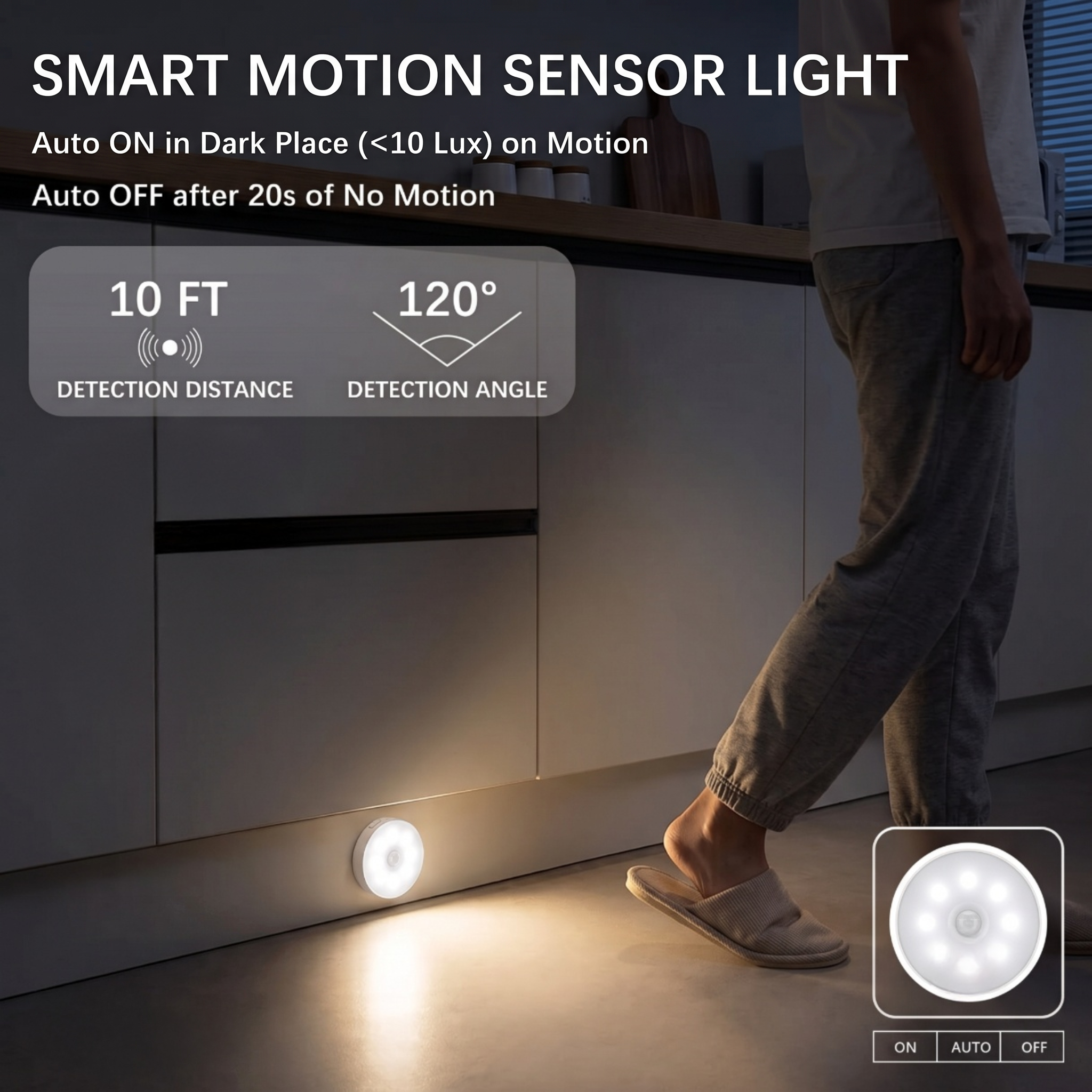 Rechargeable Motion-Sensored Magnetic Puck Lights (3-Pack)